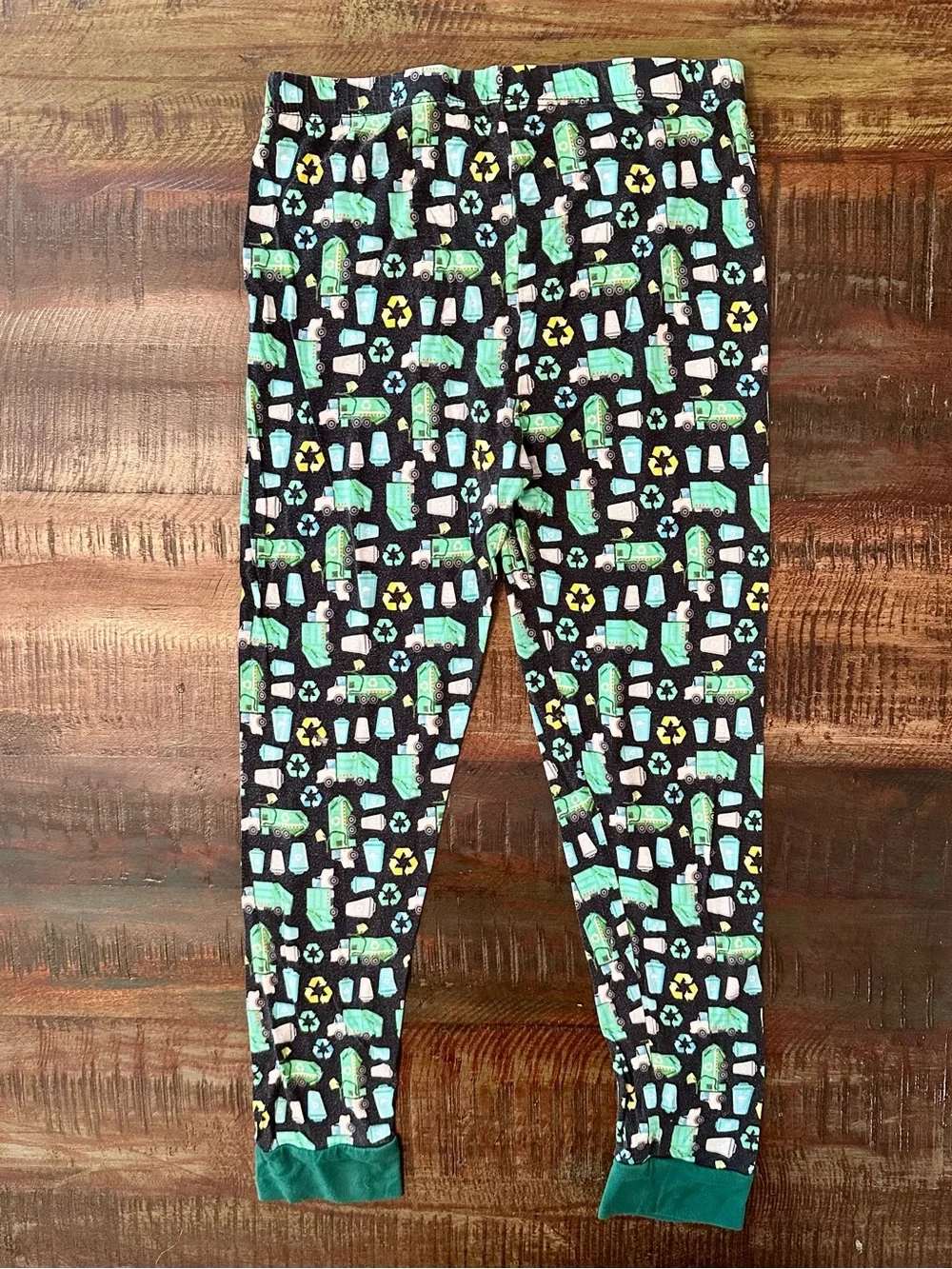 Green and Black Recycling Truck Kids Pajama Set